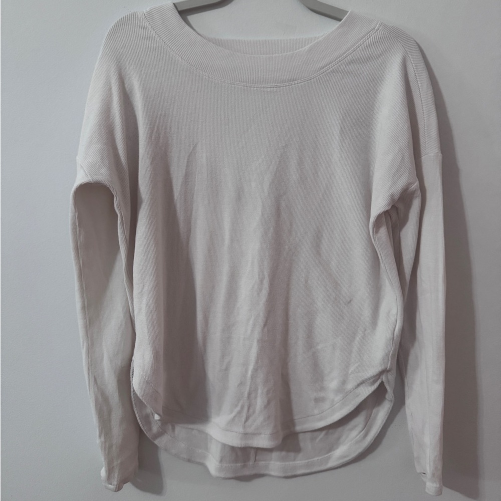 Athleta open Back Cream Women's Ribbed Cotton Blend Ling Sleeve Shirt